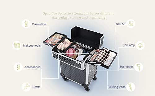 NFI essentials Aluminium Makeup Box with Keys Swivel Wheels Makeup Box Train Case Large Cosmetic Bag Vanity Trolley Organized Case for Barber and Makeupartist - Image 6 thumbnail