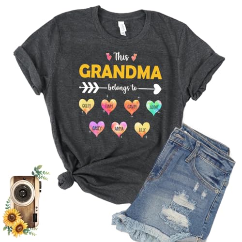 Personalized Grandma Shirt, Custom Grandma and Grandkids Hearts Gift for Grandma Shirt, Customized Grandma Shirt with Grandkids Name for Women Mother's Day, Birthday S to 4XL