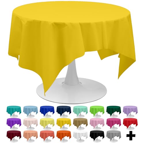 PARTY ULYJA Yellow Tablecloths Plastic 3 Pack Premium 84 Inches Disposable Table Covers Decorative Table Cloths for Round Dinning Kitchen Tables
