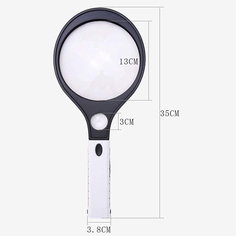 Lupa De Mano De 15 Cm con Luz Led Púrpura, Lupa Grande Negra De 2 Aumentos, Lupa De Lectura HD Portátil.