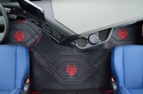 TAPPETI Generic Tappetini in ecopelle lisci compatibili con Volvo FH5, sedili ad aria doppia, nero/rosso