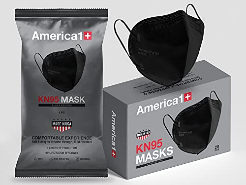 KN95 Face Masks | Made in USA | Breathable Face Masks with 4-Layer Protection | Face Masks for Men and Women | Disposable Face Masks for Work, Home, and Outdoor Activities | 20 Count Black Face Masks