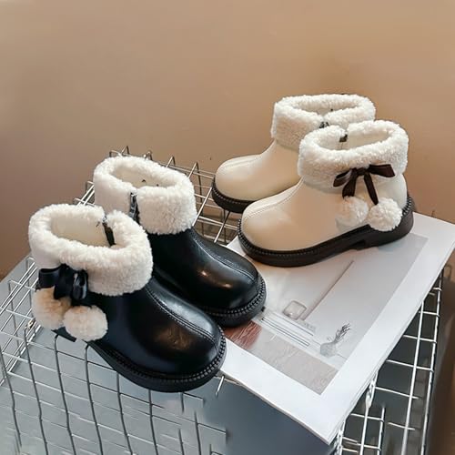 Girls Winter C𝐨wgirl Ankle Boots with Fleece Lining Toddler Big Kids Chunky Low Heel Booties Western Walking Shoes3