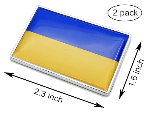 Image of 2 Pcs 3D Ukraine Ukrainians Flag Metal Car Stickers Chrome Decals,2.3 x 1.6 Inch Metal Truck Stickers,Patriotic Car Motorcycle Emblem.