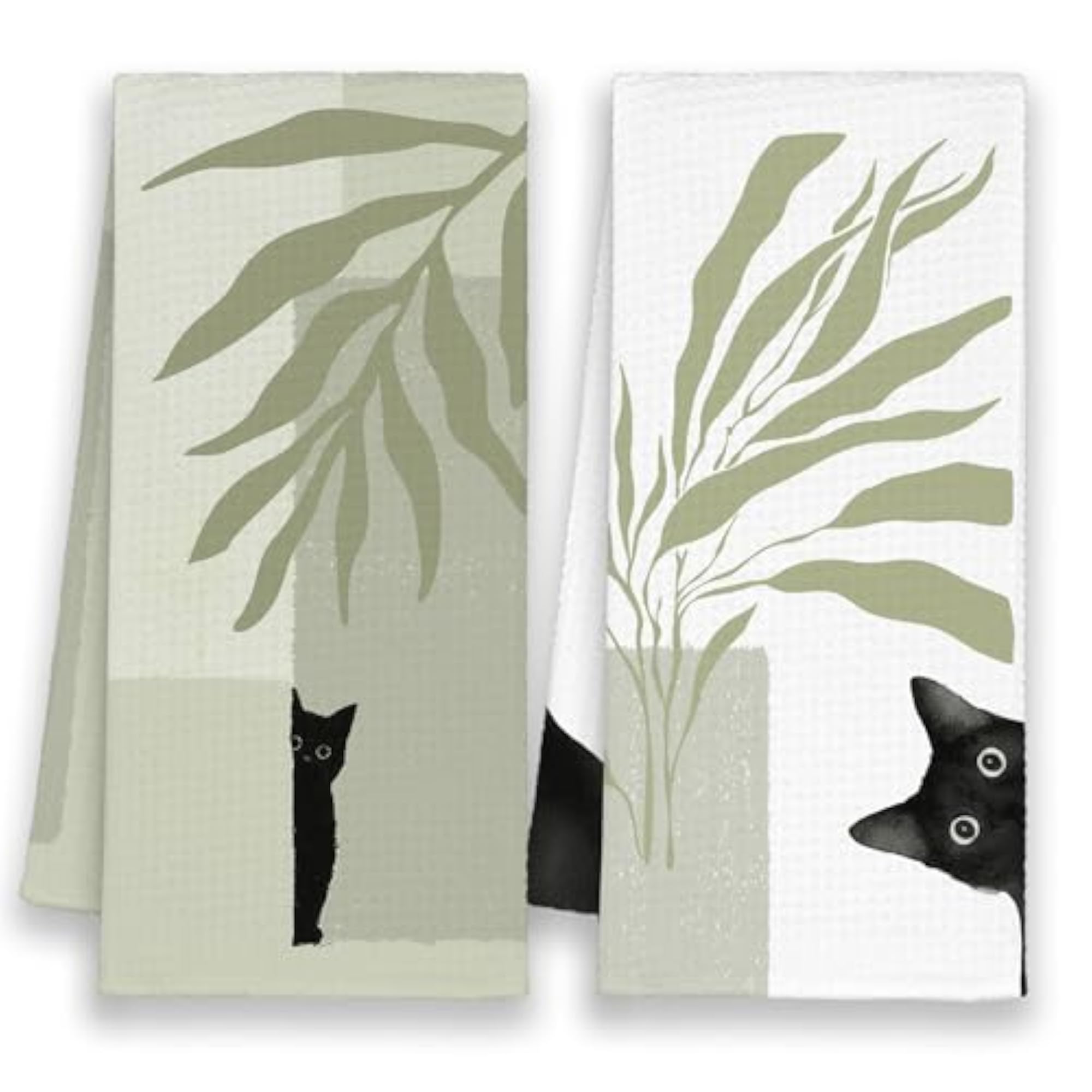Black Cat Boho Kitchen Towels Set of 2