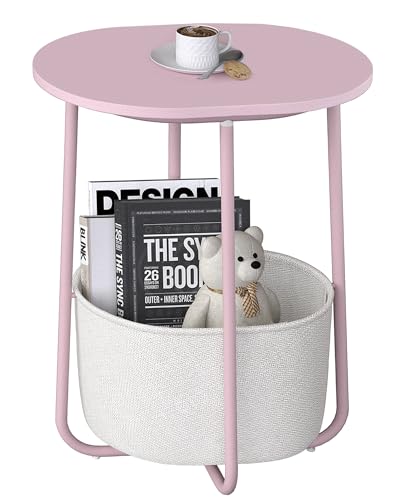 TUTOTAK Small Side Table, Oval End Table, Night Stand, Bedside Table, Sofa Table with Cloth Storage...