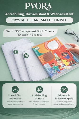 Image of Transparent Self Adhesive Book Cover Sheets, Book Cover Roll, Clear Waterproof Cover Film, Notebooks & Textbooks, 3 Sizes (Small 25x34cm, Medium 30x43cm, Large A4 34x47cm), 30 Pcs