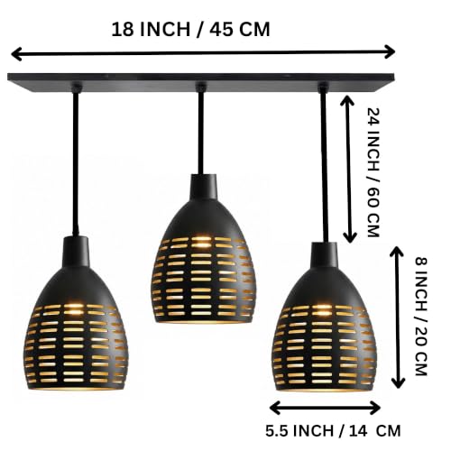 Image of GreyWings Antique Hanging Light for Home, Black Aluminium Pendant Light with 3 Lights, Ceiling Lamp, (Bulb not Included) 3 Linear Set