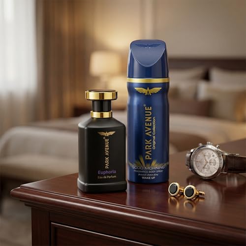 Park Avenue Signature Gift Set for Men, Euphoria Eau de Parfum 100ml and Good Morning Fragrance Body Spray 150ml, 2 Piece Set