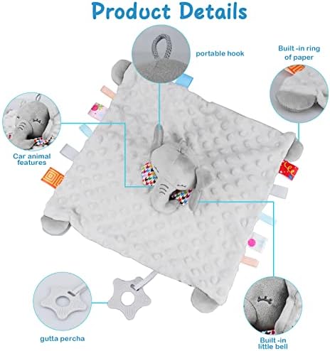 number balloon Baby Comforters Blanket, Baby Soft Rattle Sensory Toys Baby Sleeping Toy with Teether Newborn Soft Touch Tag Elephant Blankets for Infant Toddler 0 3 6 9 12 Month Gift