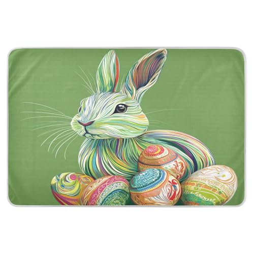 Extra Large Resuable Training Pee Pads for Kids Soft Absorbent Potty Training Mattress Pad Machine Washable Cradle Mattress for Baby Toddler Children 52x34in Rabbit Bunny Eggs Easter