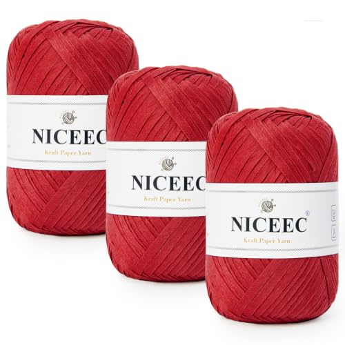 Image of NICEEC 3 Skeins Kraft Paper Yarn 474yds /5.3oz - Red