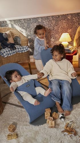 Image of BabyBjorn Bouncer Bliss, Woven melange, Blue | 2-in-1 Adjustable Baby Bouncer Seat and Toddler Chair, Newborn to Toddler (8-29 lbs), 4 Positions, Lightweight & Portable