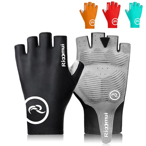 Rioomui Cycling Gloves,Anti-Slip 5mm Padded Biking Gloves for Men Women Shock-Absorbing Summer Breathable for Road Bicycle Commuting-Black-XL