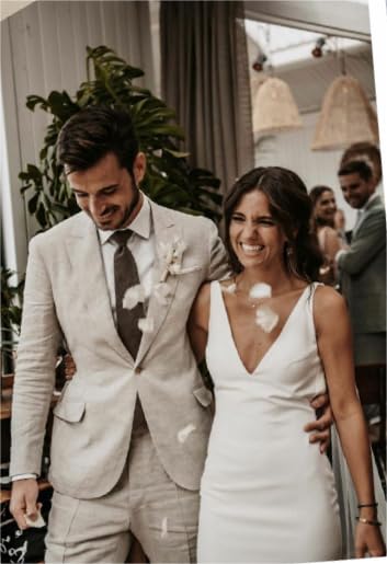 Linen Suit for Men Slim Fit 2 Piece Set One Button Blazer Pant for Formal Business Groomsmen Prom Suit4