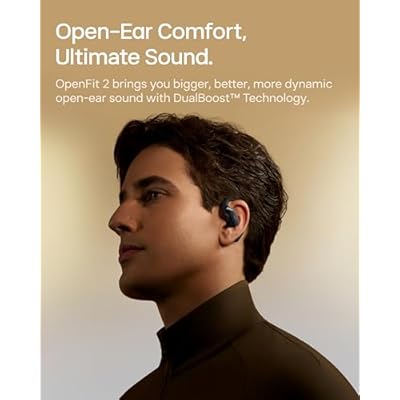 SHOKZ OpenFit 2 Open-Ear Headphones,True Wireless Bluetooth Earphones with Microphone,Earhook Earbuds with 48 Hours of Playtime,Fast Charging,IP55 Water-Resistant,with Carrying Bag,Black,Bluetooth5.4
