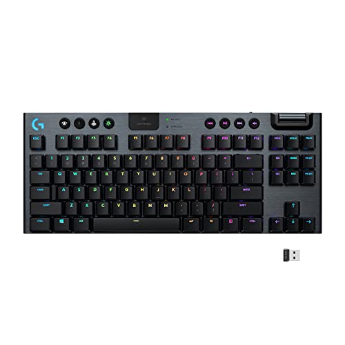 Logitech G915 TKL Tenkeyless Lightspeed RGB Mechanical Gaming Keyboard, Low Profile Switch Options, LIGHTSYNC RGB, Advanced Wireless and Bluetooth Support – Tactile (Renewed)