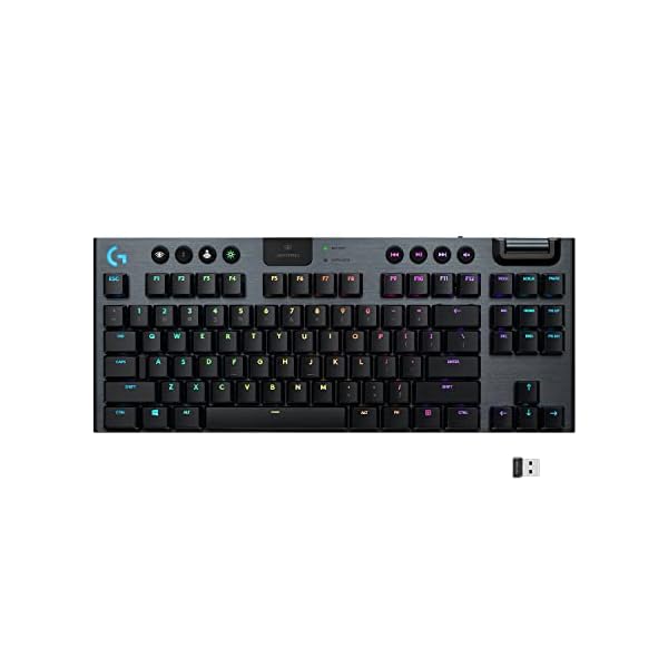 Logitech G915 TKL Tenkeyless Lightspeed RGB Mechanical Gaming Keyboard, Low Profile Switch Options, LIGHTSYNC RGB, Advanced Wireless and Bluetooth Support – Tactile (Renewed)