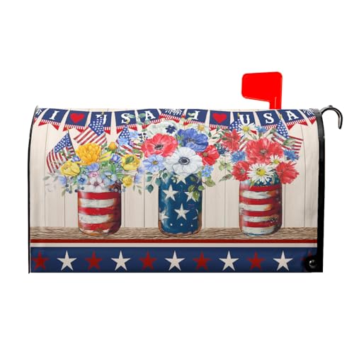 Image of America Forever Patriotic Mailbox Cover Red White Blue Floral Mailbox Covers Magnetic Standard Size 18 inchX21 inch 4th of July American Flag Decorative MailWrap Post Letter Box Cover for Outdoor Decor