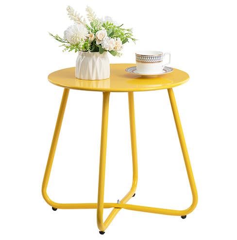 Wacloud Outdoor Side Table – 17.5” Round Steel Patio Table, Weather Resistant Accent Table for Balcony, Garden, Porch & Bistro, Small Coffee End Table (Yellow)
