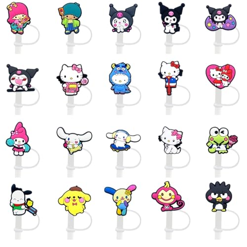 20Pcs Anime Straw Covers Cap for Tumblers Cup 0.4in Diameter Silicone Straw Covers Straw Tip Covers for Drinking Straws Dust-Proof Reusable Straw Covers Accessories