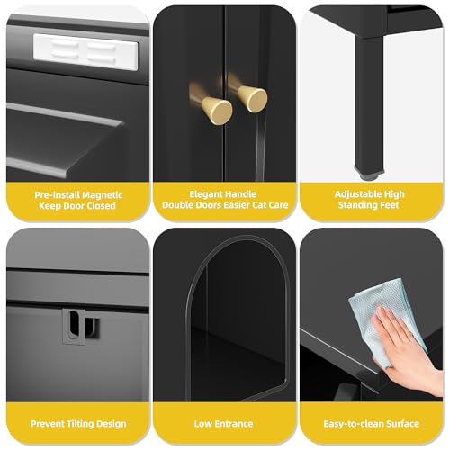 Aobabo Cat Litter Box Enclosure, Metal Cat Washroom Furniture with Barn Door, Pet House, Fit Most of Litter Box, Black, Assembly Required - Thumbnail 6