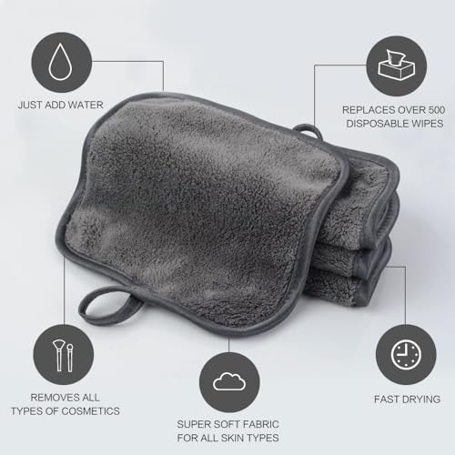 SINLAND Mikrofaser Make-up Entferner Tuch 12 Stück weiches Gesichtsreinigungstuch saugfähiges Waschlappen Waschbar Gesichtstücher Dunkelgrau 15cmx15cm