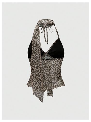 GORGLITTER Women's Cheetah Leopard Print Halter Tops Animal Mesh Bow Going Out Scarf Cute Summer Casual Trendy Top 20252