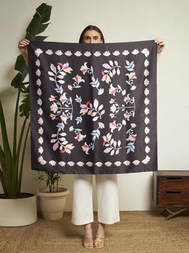 Image of Ravaiyaa - Attitude is everything Women Silk Digital Print Large Square Scarf Breathable Lightweight Neckerchief Printed Headscarf 40 inch x 40 inch Inch