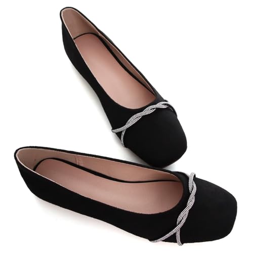 Image of TN TANGNEST Womens Casual Flats Chain Ballet Flats | Fashion Pointed Toe Rhinestone Flats, Comfort Slip On Dress Shoes for Business Work Office Wedding Party
