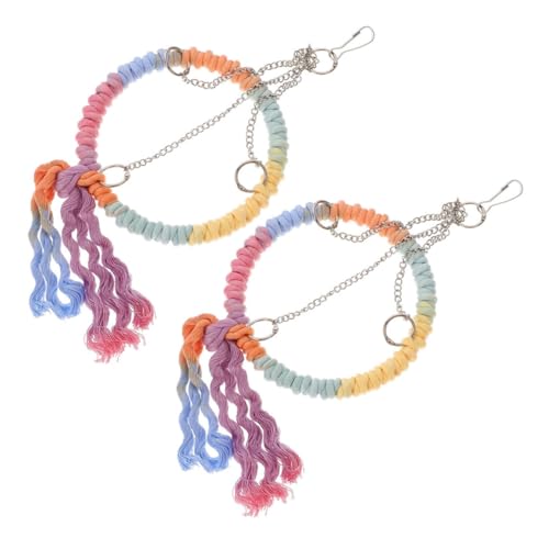 Sosoport 2pcs Round Bird Swing Cotton Rope Hammock for Parakeets Finches Conures Durable Chew with Easy Installation Hooks for Bird Cages Playtime