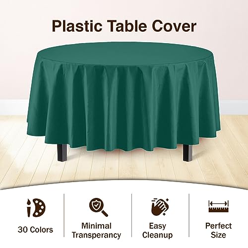 Image of Party Solids 24-Pack Dark Green Plastic Round Table Cloth - 84-Inch Disposable Tablecloth for Parties