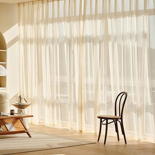 Tolldek Tüllvorhänge 2 Stück, Ösen Halbtransparent Voile Vorhangschals Einfarbig, Polyester Gold Vorhänge Dekoschal für Schlafzimmer, B 137 x H 274cm