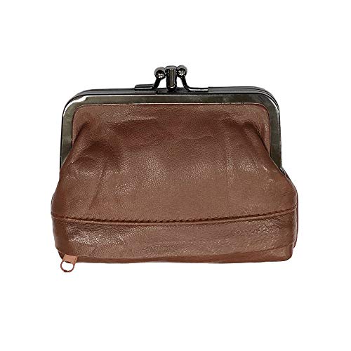 LOLUNA® Porte-Monnaie Femme Cuir Agneau Souple, Fermoir clic-clac modèle Retro, Compartiment Fermeture, Plat et Compact, Couleurs au Choix - Marron