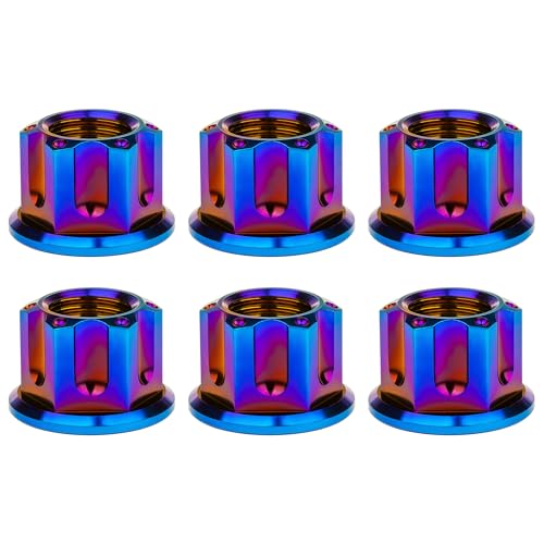 Image of Titanium M6 M8 M10 M12 M14 M16 Flange Bolt Nut Bicycle Motorcycle Rear Axle Car Modification Accessories Pack of 6 (M12 Pitch 1.25mm, Fire Blue)