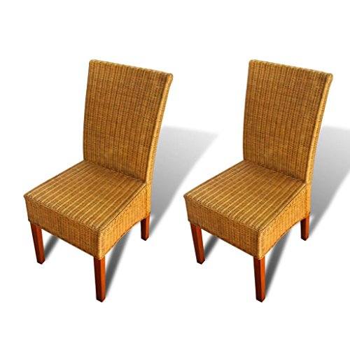 vidaXL 2X Sillas de Salón Comedor Asientos Sillones Muebles Mobiliario de Hogar de Poli Ratán Sintético Marrón con Asiento de Cojín Crema