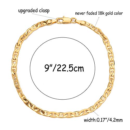 Image of kelistom Gold Anklet for Women 14K Gold / 18K Gold /Platinum Plated Flat Mariner Link Chain Ankle Bracelets for Women 9 10 11 inches