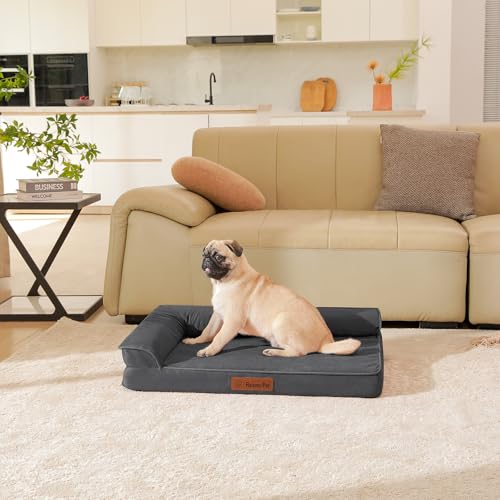 Image of Rainmr Microsuede Dog Bed for Small & Medium Dogs - Orthopedic Dog Bed with Removable Washable Cover, Memory Foam Pet Bed Mat, 30x20 Inches, Dark Grey
