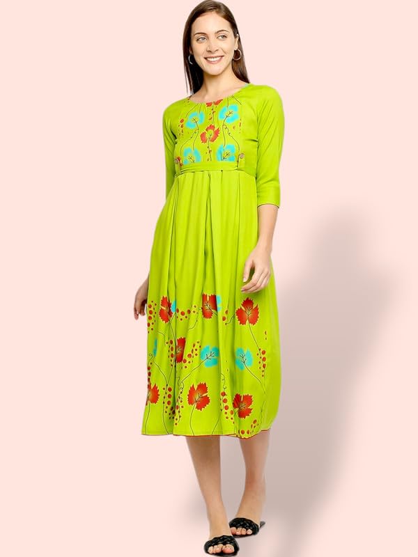 Image of DUMMY SHAPE Women's Rayon Anarkali Maternity Dress & Feeding Kurti with Zippers