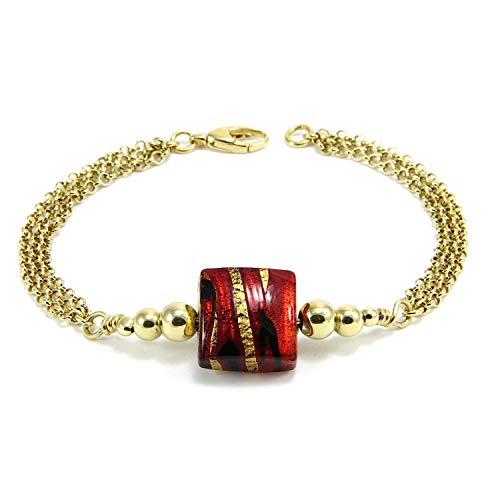 Sezione Aurea Florence | Woman's Luxury bracelet handmade with Murano glass enhanced with Gold Leaf 24K, 925 silver 24K gold plated chains | Jewelry Gifts | Made in Italy