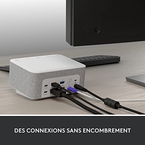 Logitech - Logi Dock, station d'accueil pour ordinateur portable USB-C Tout-en-un, Téléphone de conférence, Réduction de bruit, Bluetooth, Windows/macOS, certifié pour Zoom, Google Meet - Blanc