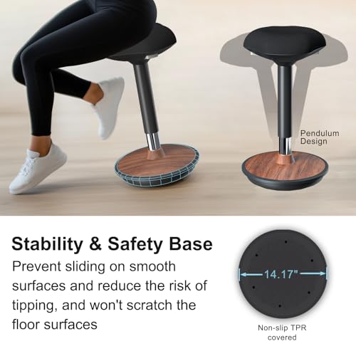 Image of Adult Wobble Stool - Anti-Fatigue Standing Desk Stool with 360 Rocking Non-Slip Curved Base, Height Adjustable 22-32 Inch Standing Chair for Home & Office,Walnut