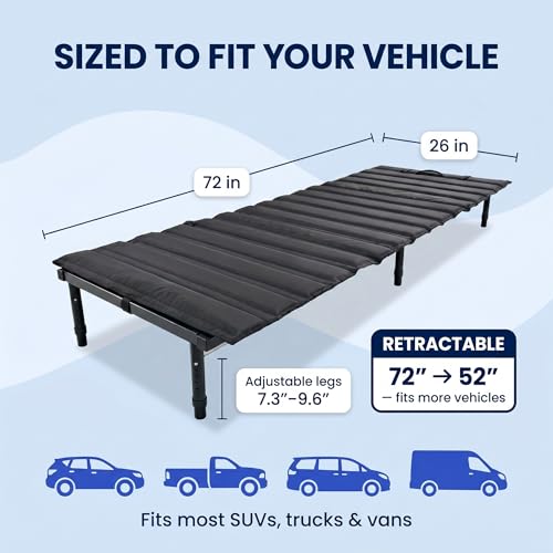 Image of hazli Portable Car Bed for SUV Camping - Adjustable Sleeping Platform 52 inch-72 inch to Fit Most Vehicles, Adjustable Legs, 5-Minute Tool-Free Setup