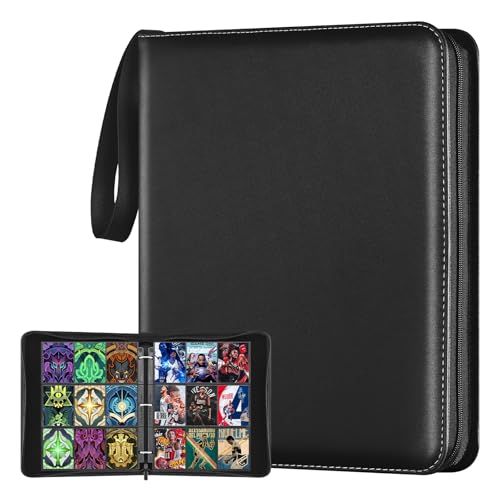 9 Pocket Card Binder, 900 Double Sided Pockets, PU Collection Binder for MTG, TCG, Sports Cards, Black (Black)