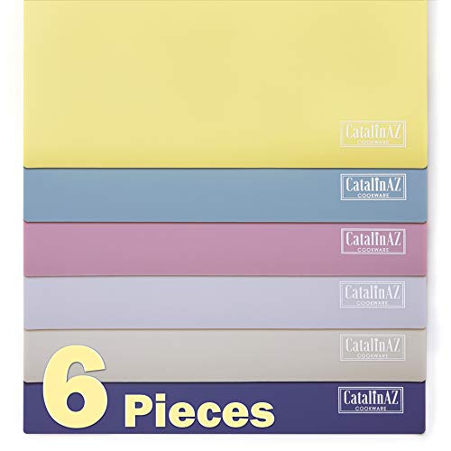 Large Flexible Cutting Board Set - 6 Pack - Thin Plastic Cutting Boards For Kitchen in Modern Colors - Plastic Cutting Mat Set of 6 - Flexible Plastic Cutting Board Sheets - Chopping Board