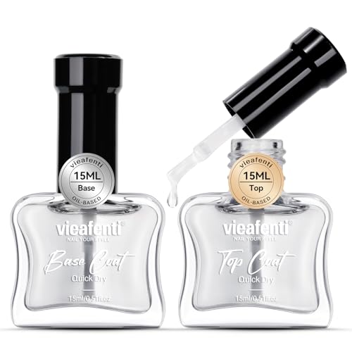 vieafenti Nail Base Top Coat Nail Polish Quick Dry 15ml, Clear Top Coat Nail Polish Non Gel High Shine Air Dry Fast Regular Salon Quality Nail Art for Ladies