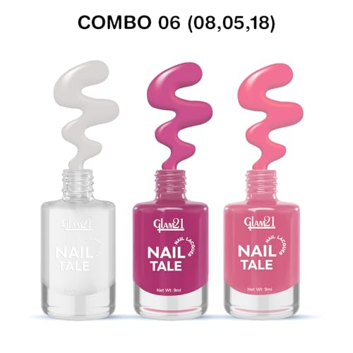 Image of Glam21 Nail Tale- Nail Lacquer|Set of 3|Multicolor|Quick Drying Nail Polish| Glossy Gel Finish Nail Kit | Highly Pigmented & Long Lasting | Chip Resistance|9ml Each|Shade-06