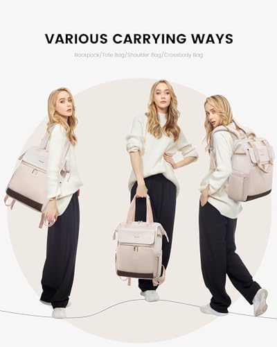 Image of LOVEVOOK 17.3 Inch Laptop Backpack for Women, Large Capacity Travel Backpack with Organizer Bag, Waterproof Carry on Backpack Purse Work Bag with USB Port for Teacher Nurse, Beige-Nude