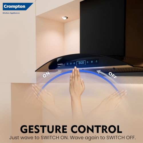 Image of Crompton Airmax BLDC 1600m3 /hr 75cm Curve Chimney| Filterless Thermal Autoclean| Built In Oil Collector| Touch+Motion Sensor Control|10Yrs Motor & 1Yrs Overall Warranty (CHD-AMC75FLE-IND)