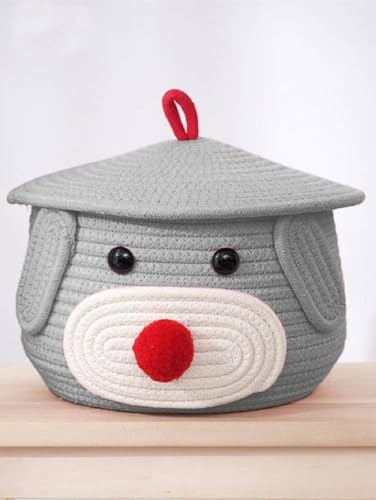 Image of BROOM Home Cute Baby Bear Handmade Jute Cotton Woven Storage Basket With Cap, Nursery Organizers And Storage,Kids Basket, Toy Bin, Baby Gift (Grey)